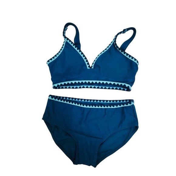 Blue 2-Piece Girls Bikini Set With Triangle Trim & Sheer Cover-Up Size 11-12Y - Picture 2 of 8